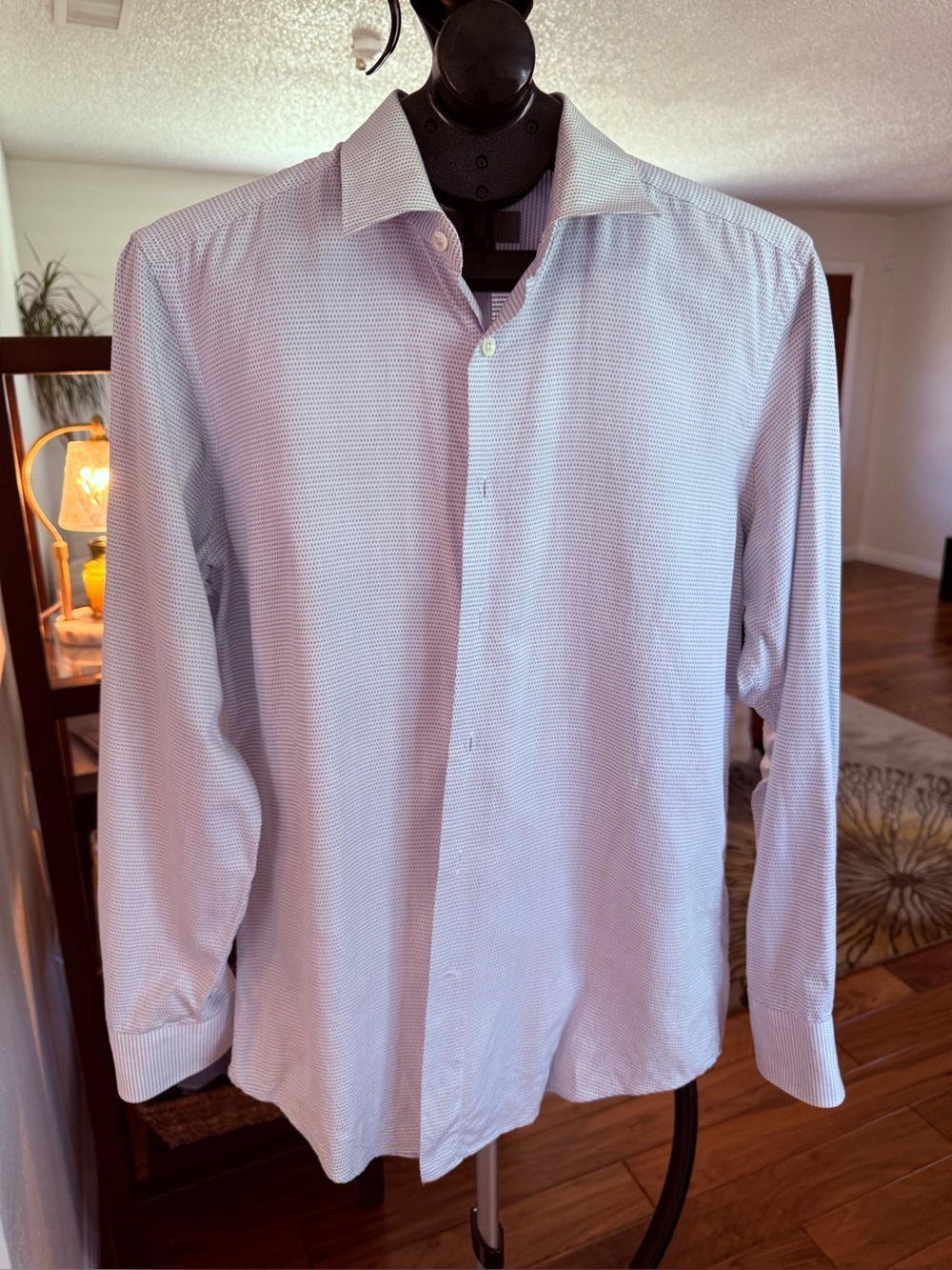 CANALI 1934 Italy Mens Dress Shirt 15.5/39 Blue Micro Geometric